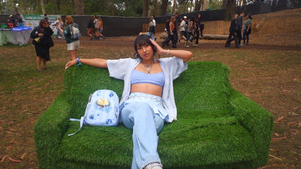 Hauter Water Bag Periwinkle hydration backpack at a music festival